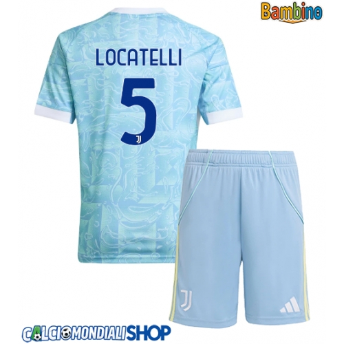 Maglie da calcio Juventus Manuel Locatelli #5 Seconda Maglia Bambino 2025-26 Manica Corta + Pantaloni corti)